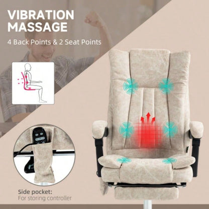 Vinsetto Microfiber Office Chair, High Back Computer Chair with 6 Point Massage, Heat, Adjustable Height and Retractable Footrest, White