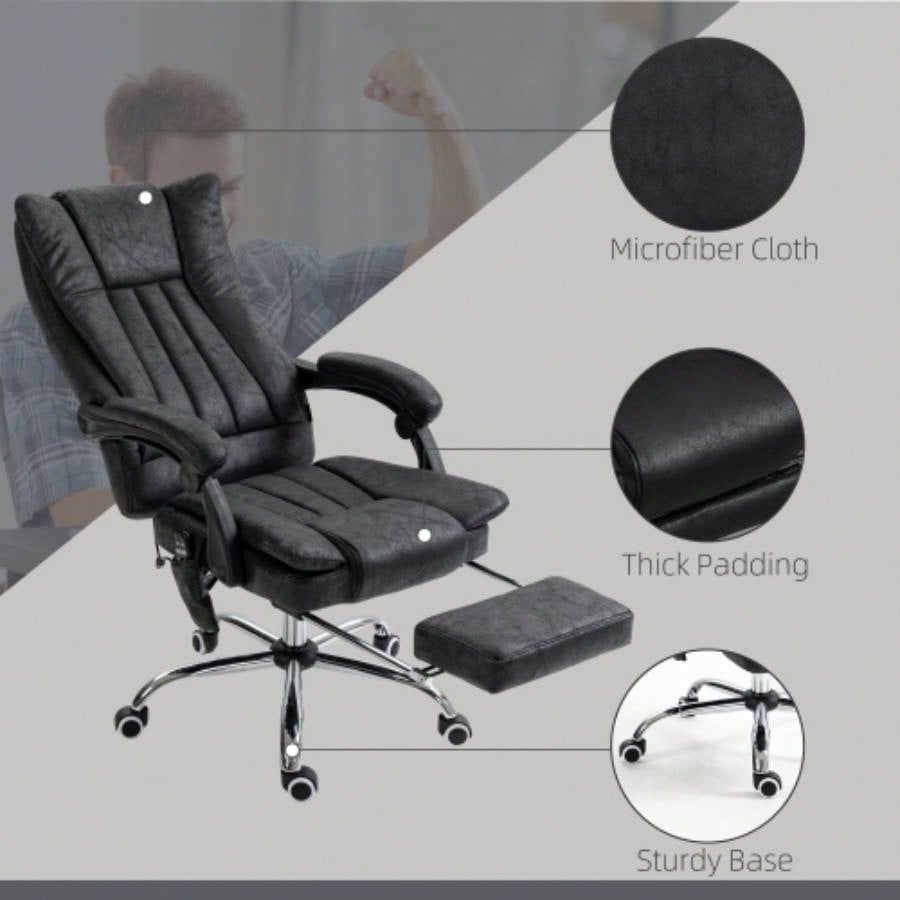 Vinsetto Microfiber Office Chair, High Back Computer Chair with 6 Point Massage, Heat, Adjustable Height and Retractable Footrest, Black