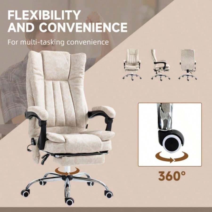Vinsetto Microfiber Office Chair, High Back Computer Chair with 6 Point Massage, Heat, Adjustable Height and Retractable Footrest, White