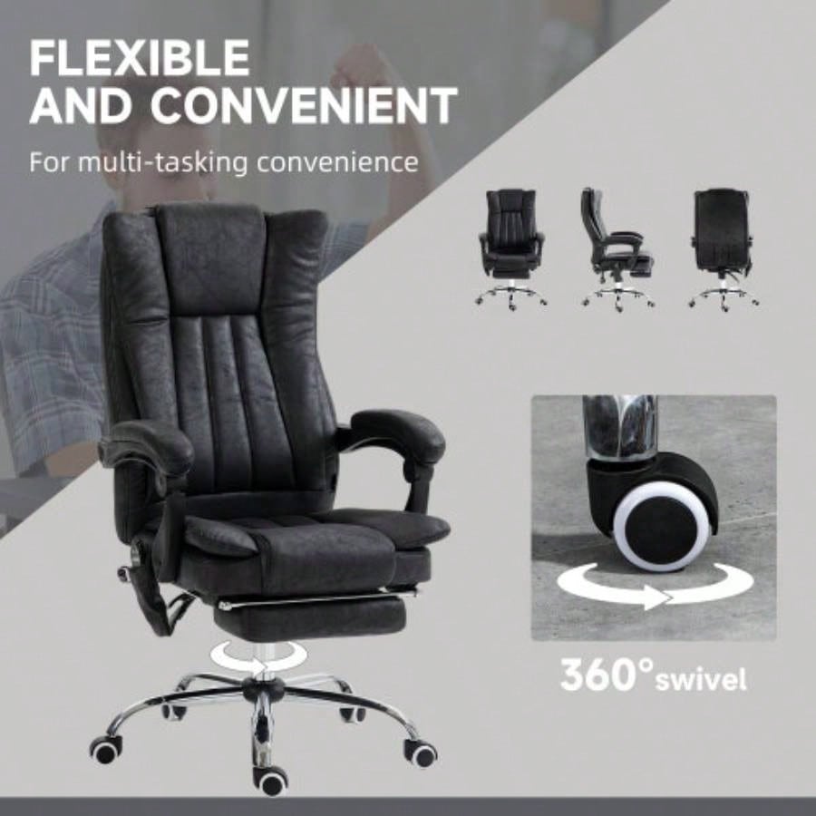 Vinsetto Microfiber Office Chair, High Back Computer Chair with 6 Point Massage, Heat, Adjustable Height and Retractable Footrest, Black