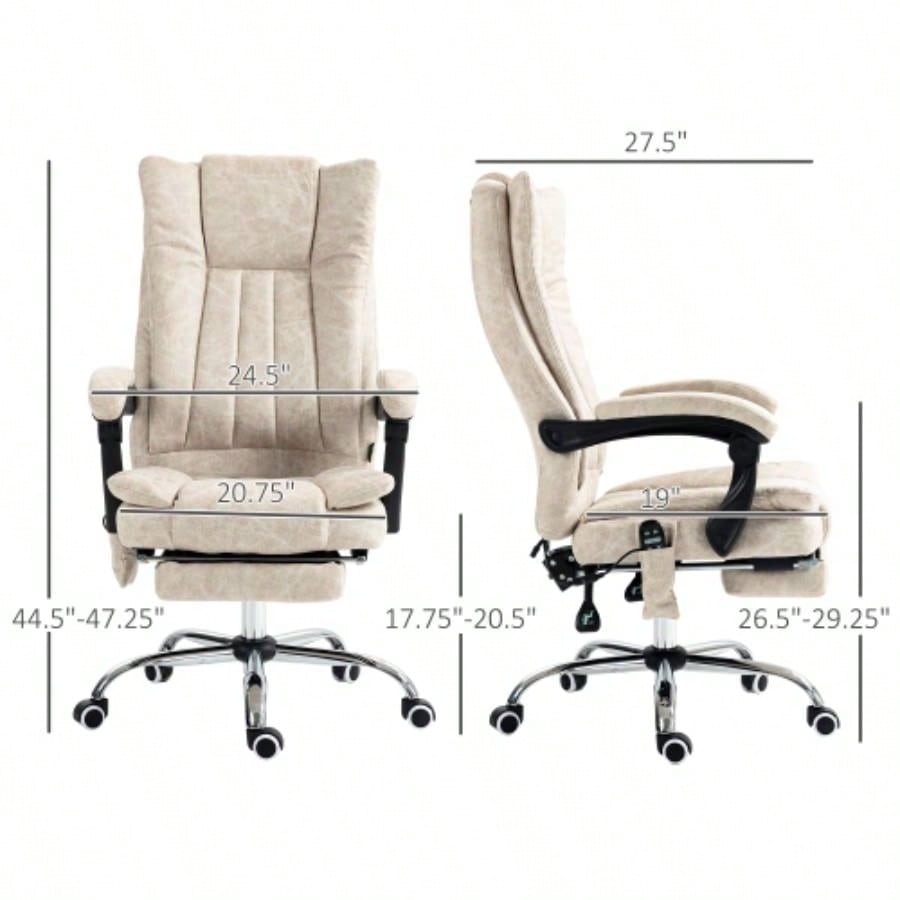 Vinsetto Microfiber Office Chair, High Back Computer Chair with 6 Point Massage, Heat, Adjustable Height and Retractable Footrest, White
