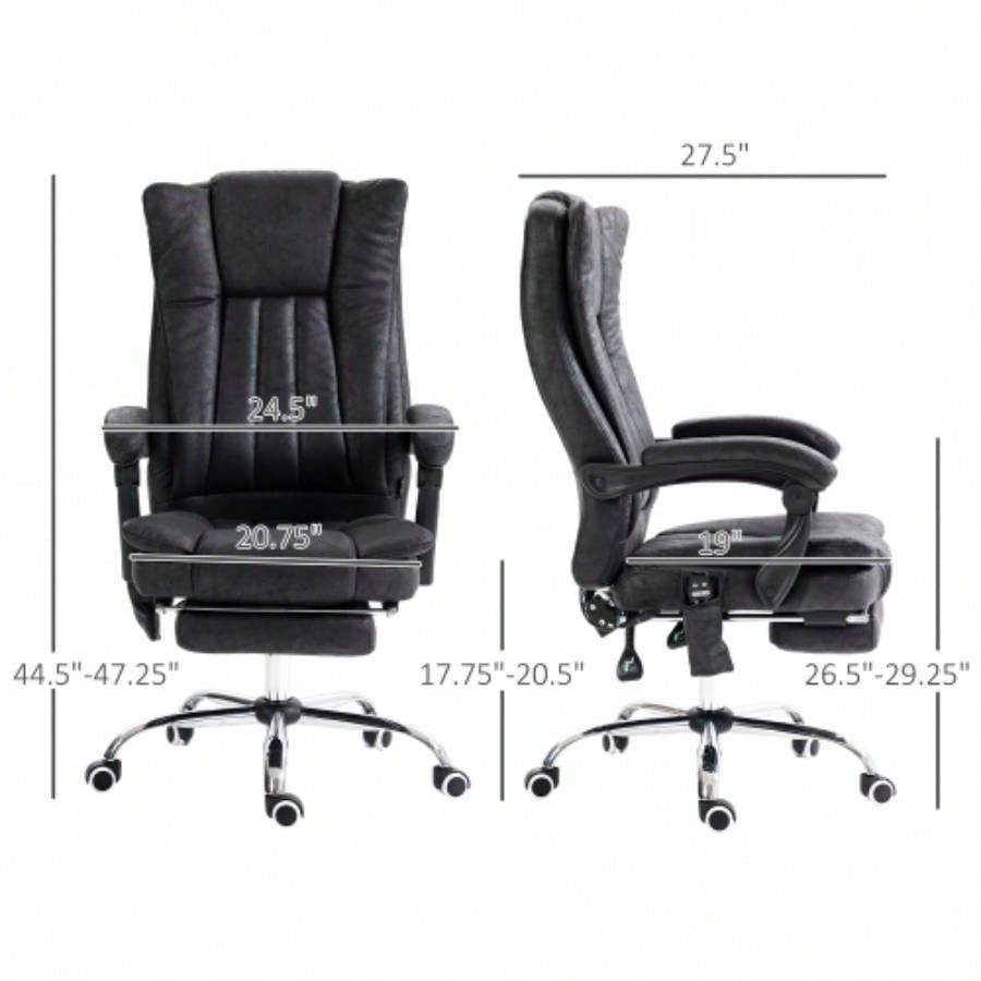 Vinsetto Microfiber Office Chair, High Back Computer Chair with 6 Point Massage, Heat, Adjustable Height and Retractable Footrest, Black