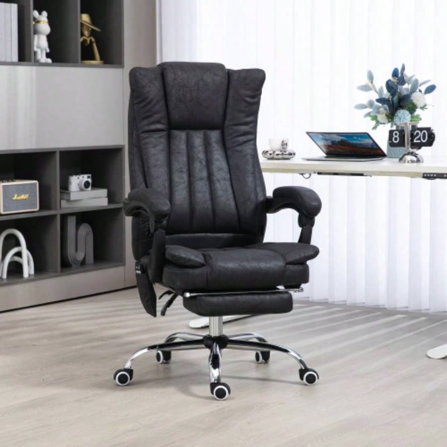 Vinsetto Microfiber Office Chair, High Back Computer Chair with 6 Point Massage, Heat, Adjustable Height and Retractable Footrest, Black