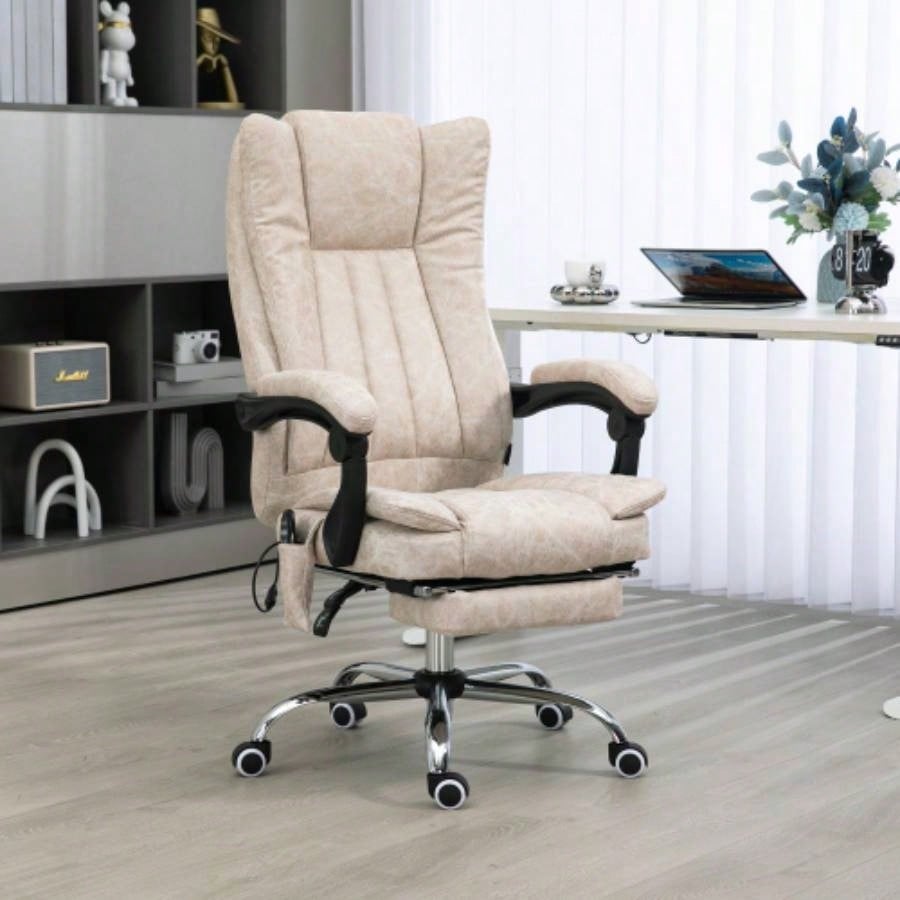 Vinsetto Microfiber Office Chair, High Back Computer Chair with 6 Point Massage, Heat, Adjustable Height and Retractable Footrest, White