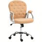 Vinsetto Teddy Fleece Home Office Chair, Button Tufted Desk Chair with Padded Armrests, Adjustable Height and Swivel Wheels, Khaki