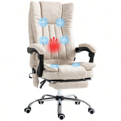 Vinsetto Microfiber Office Chair, High Back Computer Chair with 6 Point Massage, Heat, Adjustable Height and Retractable Footrest, White