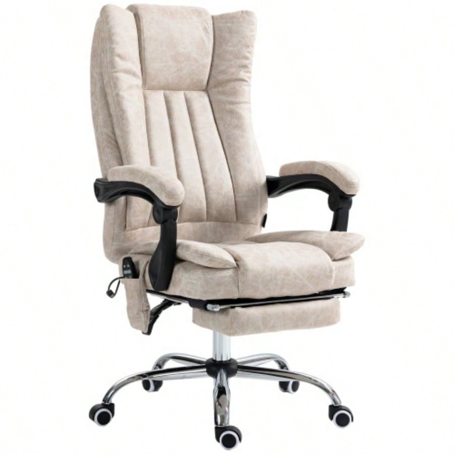 Vinsetto Microfiber Office Chair, High Back Computer Chair with 6 Point Massage, Heat, Adjustable Height and Retractable Footrest, White