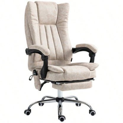 Vinsetto Microfiber Office Chair, High Back Computer Chair with 6 Point Massage, Heat, Adjustable Height and Retractable Footrest, White
