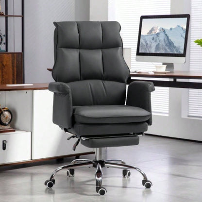 HOMCOM Executive Office Chair, PU Leather Ergonomic Office Desk Chair with Footrest, Reclining and Swivel Chair, Black