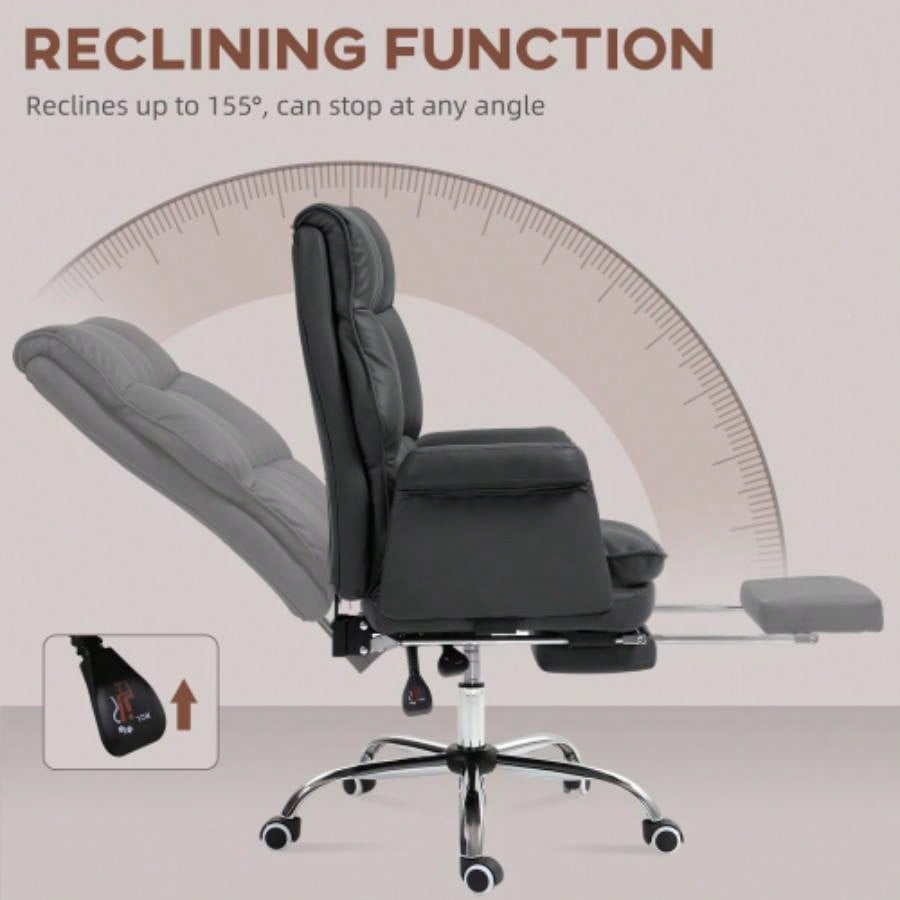 HOMCOM Executive Office Chair, PU Leather Ergonomic Office Desk Chair with Footrest, Reclining and Swivel Chair, Black