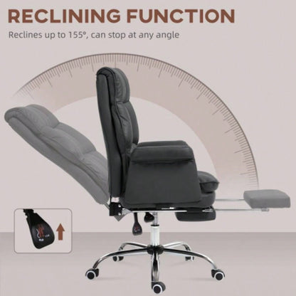 HOMCOM Executive Office Chair, PU Leather Ergonomic Office Desk Chair with Footrest, Reclining and Swivel Chair, Black