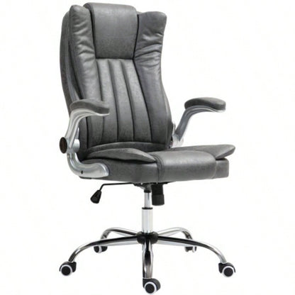 HOMCOM Executive Office Chair with Padded Flip - up Arms, Microfiber High Back Desk Chair, Swivel Computer Chair with Adjustable Height and Tilt Function, Gray