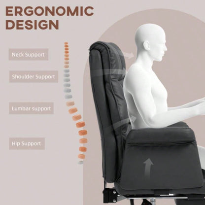 HOMCOM Executive Office Chair, PU Leather Ergonomic Office Desk Chair with Footrest, Reclining and Swivel Chair, Black