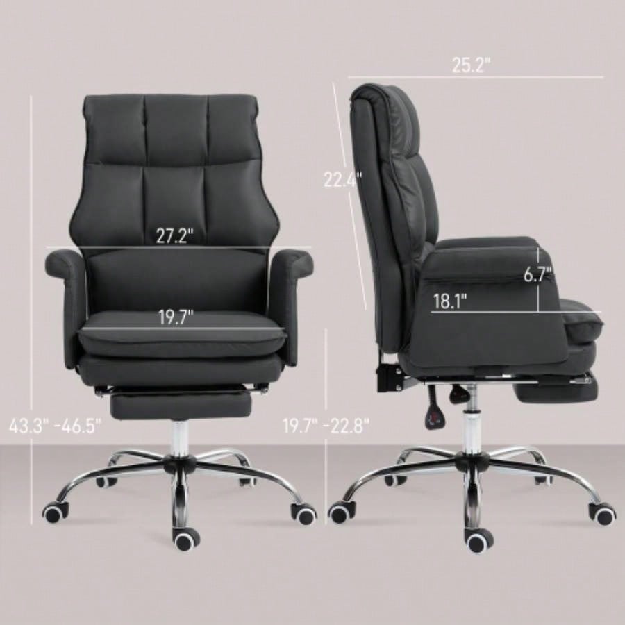 HOMCOM Executive Office Chair, PU Leather Ergonomic Office Desk Chair with Footrest, Reclining and Swivel Chair, Black