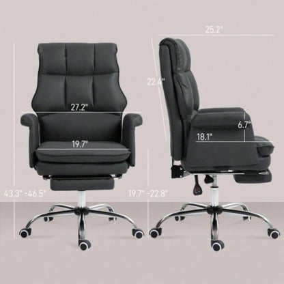 HOMCOM Executive Office Chair, PU Leather Ergonomic Office Desk Chair with Footrest, Reclining and Swivel Chair, Black