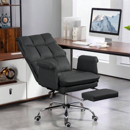 HOMCOM Executive Office Chair, PU Leather Ergonomic Office Desk Chair with Footrest, Reclining and Swivel Chair, Black