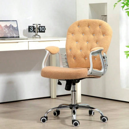 Vinsetto Teddy Fleece Home Office Chair, Button Tufted Desk Chair with Padded Armrests, Adjustable Height and Swivel Wheels, Khaki