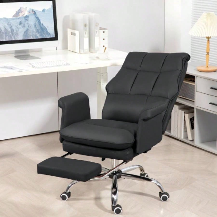 HOMCOM Executive Office Chair, PU Leather Ergonomic Office Desk Chair with Footrest, Reclining and Swivel Chair, Black