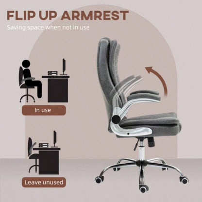 HOMCOM Executive Office Chair with Padded Flip - up Arms, Microfiber High Back Desk Chair, Swivel Computer Chair with Adjustable Height and Tilt Function, Gray