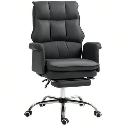 HOMCOM Executive Office Chair, PU Leather Ergonomic Office Desk Chair with Footrest, Reclining and Swivel Chair, Black