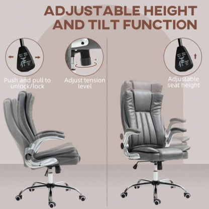 HOMCOM Executive Office Chair with Padded Flip - up Arms, Microfiber High Back Desk Chair, Swivel Computer Chair with Adjustable Height and Tilt Function, Gray