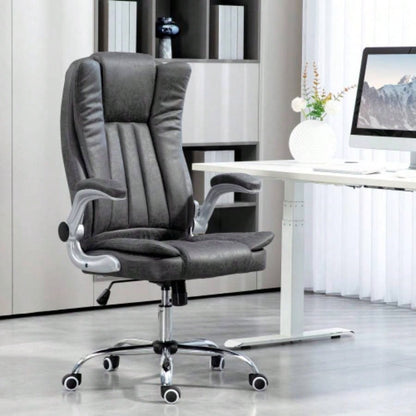 HOMCOM Executive Office Chair with Padded Flip - up Arms, Microfiber High Back Desk Chair, Swivel Computer Chair with Adjustable Height and Tilt Function, Gray