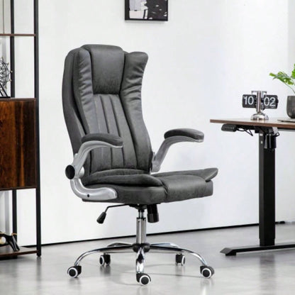 HOMCOM Executive Office Chair with Padded Flip - up Arms, Microfiber High Back Desk Chair, Swivel Computer Chair with Adjustable Height and Tilt Function, Gray
