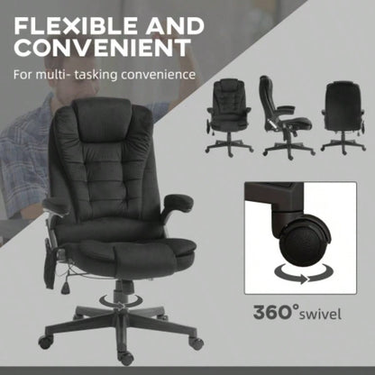HOMCOM 6 Point Vibrating Massage Office Chair with Heat, Velvet High Back Executive Office Chair with Reclining Backrest, Padded Armrests and Remote, Black