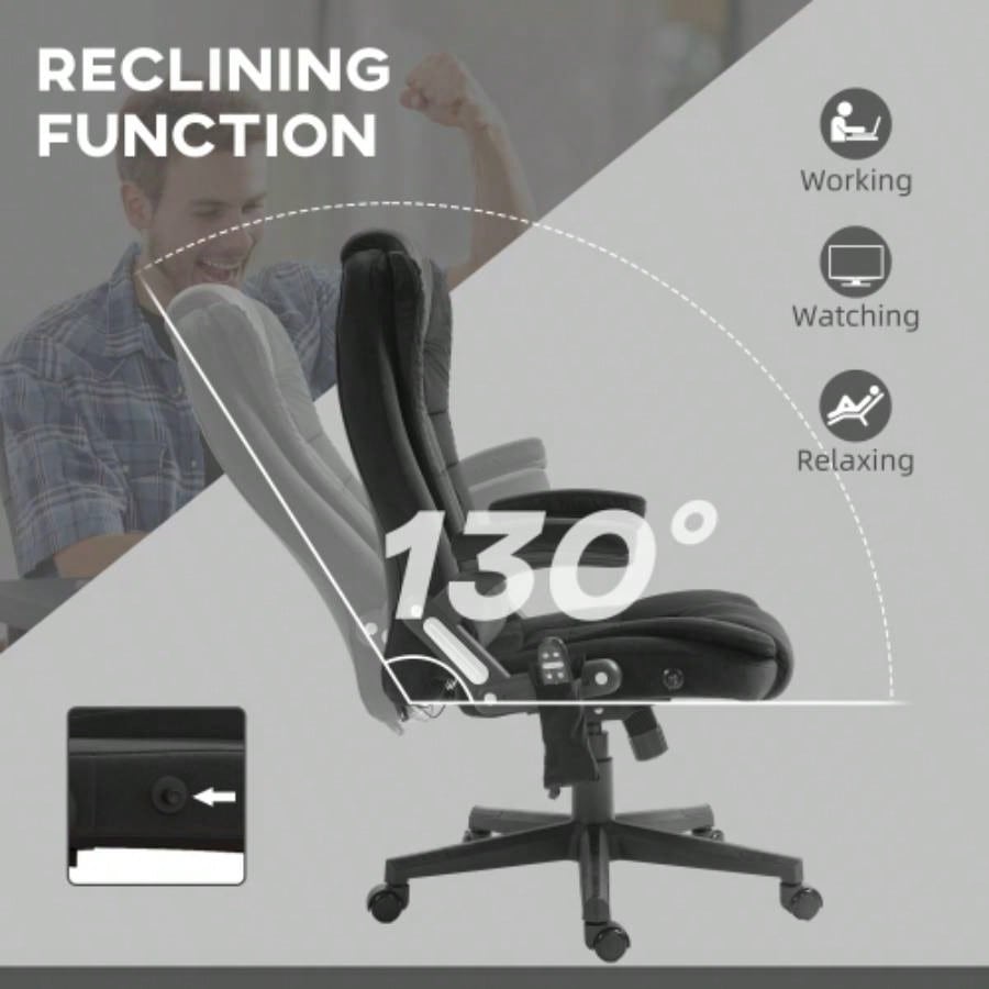 HOMCOM 6 Point Vibrating Massage Office Chair with Heat, Velvet High Back Executive Office Chair with Reclining Backrest, Padded Armrests and Remote, Black