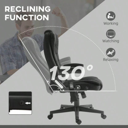 HOMCOM 6 Point Vibrating Massage Office Chair with Heat, Velvet High Back Executive Office Chair with Reclining Backrest, Padded Armrests and Remote, Black