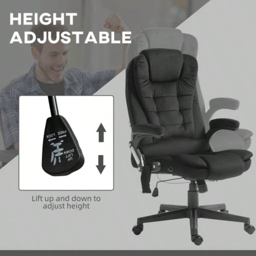 HOMCOM 6 Point Vibrating Massage Office Chair with Heat, Velvet High Back Executive Office Chair with Reclining Backrest, Padded Armrests and Remote, Black