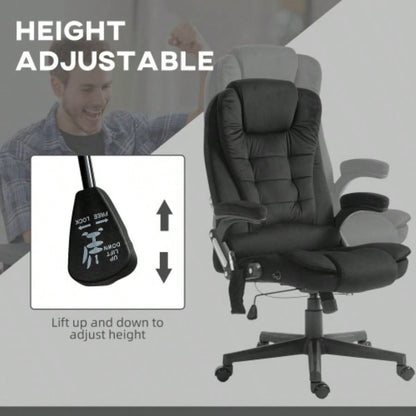 HOMCOM 6 Point Vibrating Massage Office Chair with Heat, Velvet High Back Executive Office Chair with Reclining Backrest, Padded Armrests and Remote, Black
