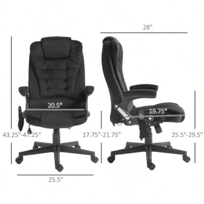 HOMCOM 6 Point Vibrating Massage Office Chair with Heat, Velvet High Back Executive Office Chair with Reclining Backrest, Padded Armrests and Remote, Black