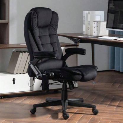 HOMCOM 6 Point Vibrating Massage Office Chair with Heat, Velvet High Back Executive Office Chair with Reclining Backrest, Padded Armrests and Remote, Black