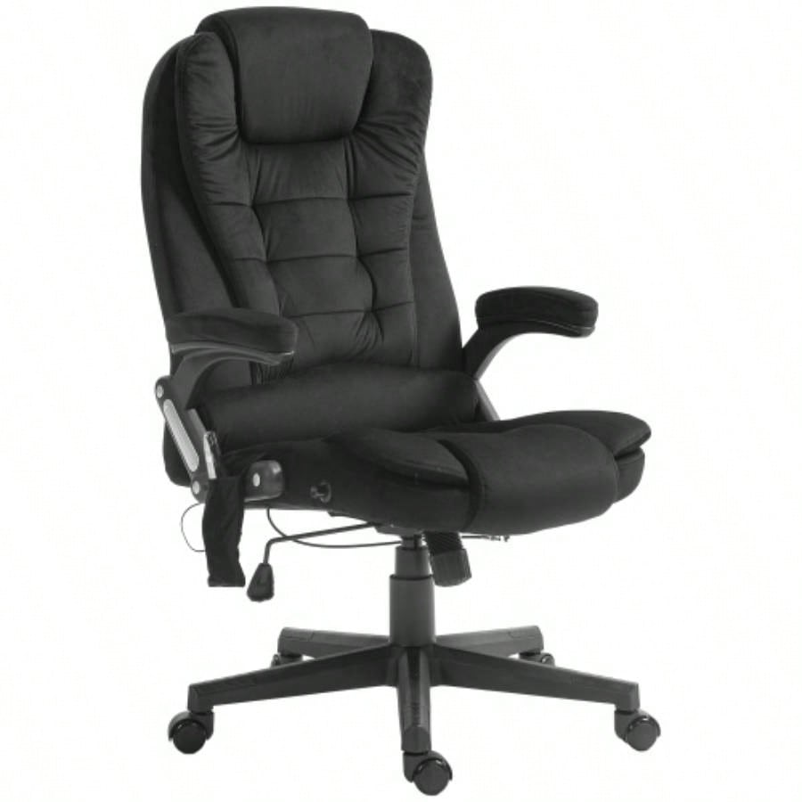 HOMCOM 6 Point Vibrating Massage Office Chair with Heat, Velvet High Back Executive Office Chair with Reclining Backrest, Padded Armrests and Remote, Black