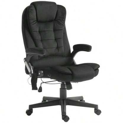 HOMCOM 6 Point Vibrating Massage Office Chair with Heat, Velvet High Back Executive Office Chair with Reclining Backrest, Padded Armrests and Remote, Black