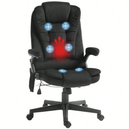 HOMCOM 6 Point Vibrating Massage Office Chair with Heat, Velvet High Back Executive Office Chair with Reclining Backrest, Padded Armrests and Remote, Black