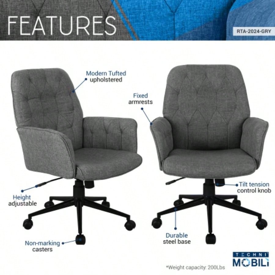 Techni Mobili Modern Upholstered Tufted Office Chair with Arms,