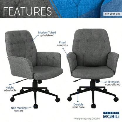 Techni Mobili Modern Upholstered Tufted Office Chair with Arms,