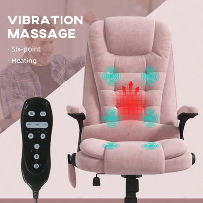 HOMCOM 6 Point Vibrating Massage Office Chair with Heat, Velvet High Back Executive Office Chair with Reclining Backrest, Padded Armrests and Remote, Pink
