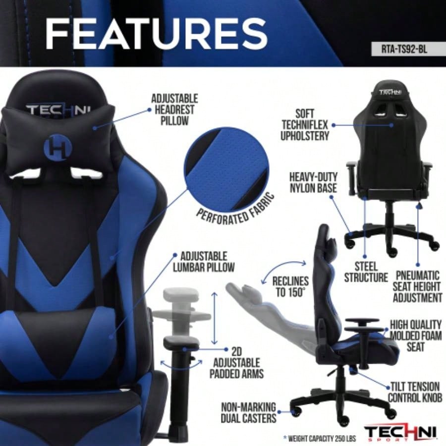 Techni Sport TS - 92 Office - PC Gaming Chair, Blue