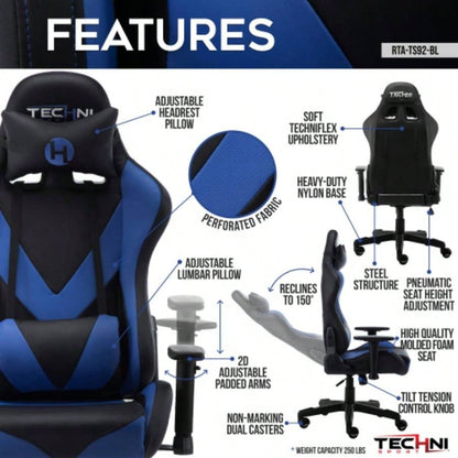 Techni Sport TS - 92 Office - PC Gaming Chair, Blue