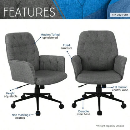 Techni Mobili Modern Upholstered Tufted Office Chair with Arms,