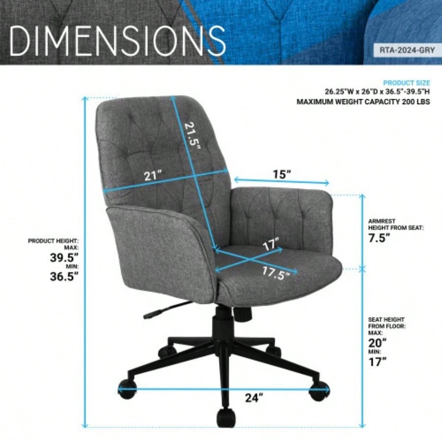 Techni Mobili Modern Upholstered Tufted Office Chair with Arms,