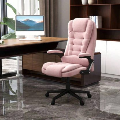 HOMCOM 6 Point Vibrating Massage Office Chair with Heat, Velvet High Back Executive Office Chair with Reclining Backrest, Padded Armrests and Remote, Pink