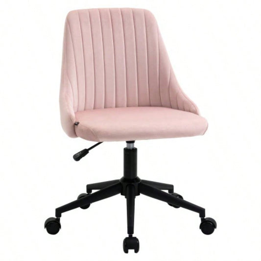 Vinsetto Mid - Back Office Chair, Velvet Fabric Swivel Scallop Shape Computer Desk Chair Home Office or Bedroom, Pink