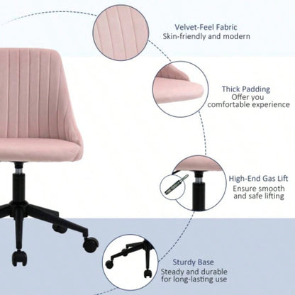 Vinsetto Mid - Back Office Chair, Velvet Fabric Swivel Scallop Shape Computer Desk Chair Home Office or Bedroom, Pink