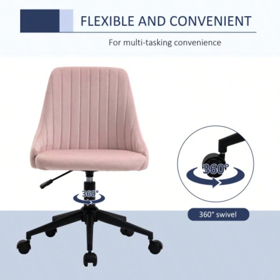 Vinsetto Mid - Back Office Chair, Velvet Fabric Swivel Scallop Shape Computer Desk Chair Home Office or Bedroom, Pink