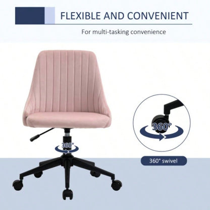 Vinsetto Mid - Back Office Chair, Velvet Fabric Swivel Scallop Shape Computer Desk Chair Home Office or Bedroom, Pink