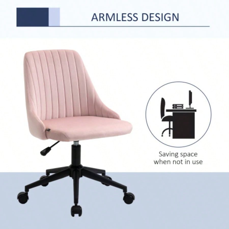 Vinsetto Mid - Back Office Chair, Velvet Fabric Swivel Scallop Shape Computer Desk Chair Home Office or Bedroom, Pink